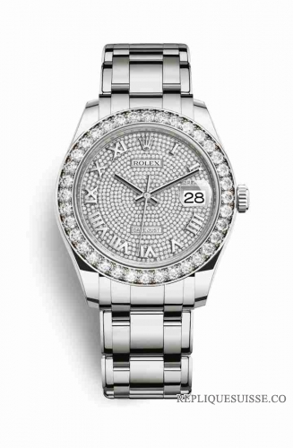 Copie Montre Rolex Pearlmaster 39 Or blanc 18 carats Cadran pave de diamants m86289-0005