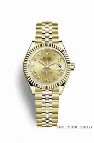 Copie Montre Rolex Datejust 28 Or jaune 18 ct Champagne-couleur Cadran m279178-0023