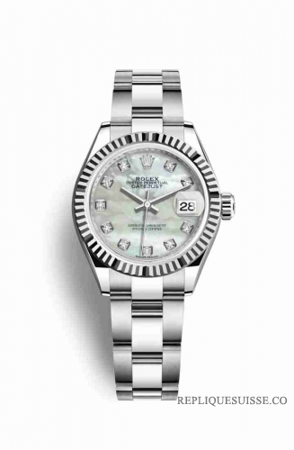 Copie Montre Rolex Datejust 28 White Rolesor Oystersteel or blanc 18 ct Blanc nacre sertie de diamants Cadran m279174-0010