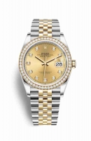 Copie Montre Rolex Datejust 36 Jaune Rolesor Oystersteel or jaune 18 ct 126283RBR Champagne-couleur ensemble diamants Cadran m126283rbr-0003