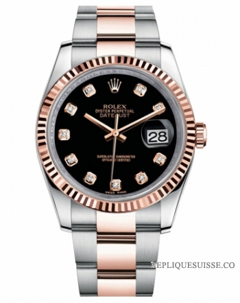 Réplique Rolex Datejust 36mm acier et cadran en or rose noire 116231 BKDO