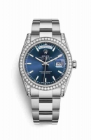 Copie Montre Rolex Day-Date 36 cosses en or blanc 18 carats serties de diamants 118389 Cadran bleu m118389-0125