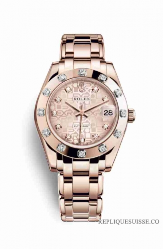 Copie Montre Rolex Pearlmaster 34 18 ct Everose or Rose Jubile design serti de diamants Cadran m81315-0008