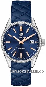 Copie Montre Tag Heuer Carrera bleu marine cadran diamant lunette dames WAR1114.FC6391