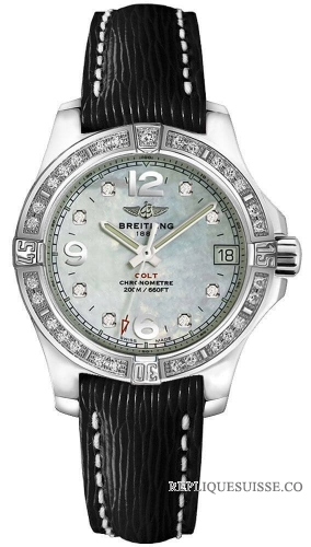 Breitling Colt Dame Nacre Cadran Diamant Bracelet en cuir noir Femme