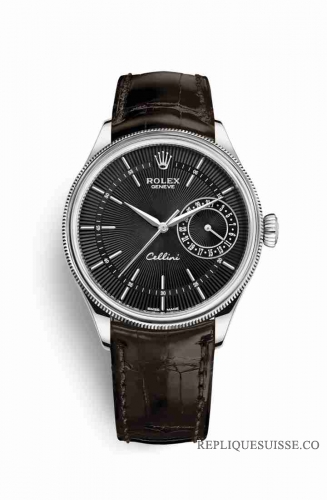 Copie Montre Rolex Cellini Date or blanc 18 ct 50519 Noir guilloche Cadran m50519-0014