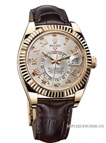 Réplique Rolex Sky-Dweller Jaune Or Argente Sunray Cadran 326138