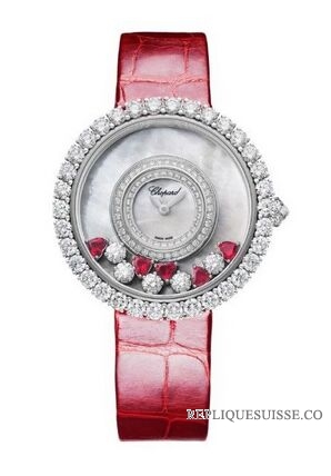 Copie Montre Chopard Happy Diamonds Or Blanc 18K, Rubis et Diamants Dames 204445-1006