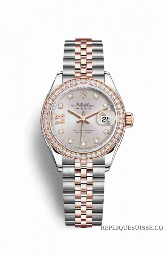 Copie Montre Rolex Datejust 28 Everose Roles ou Oystersteel 18 ct Everose or RBR Sundust set diamants Cadran m279381rbr-0019