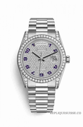 Copie Montre Rolex Day-Date 36 Cosses en or blanc 18 carats serties de diamants 118389 Cadran pave de diamants m118389-0017