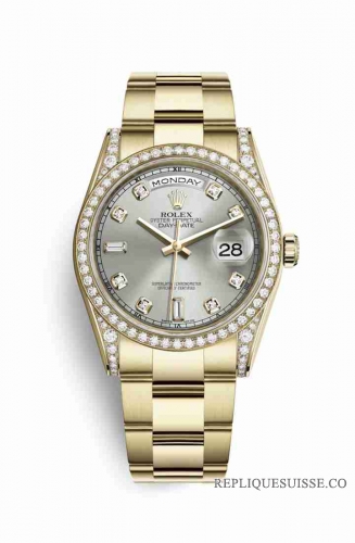 Copie Montre Rolex Day-Date 36 Or jaune 18 ct ensemble de cosses diamants 118388 Argente diamants ensemble Cadran m118388-0065
