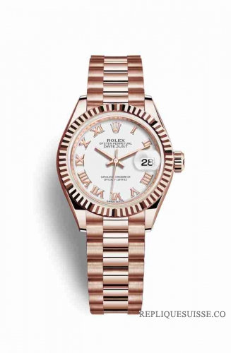 Copie Montre Rolex Datejust 28 or 18 carats Everose 279175 cadran blanc m279175-0021