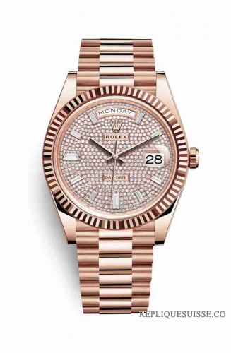 Copie Montre Rolex Day-Date 40 Or Everose 18 ct 228235 Cadran pave de diamants m228235-0036