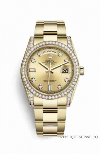 Copie Montre Rolex Day-Date 36 Or jaune 18 ct ensemble de cosses 118388 Diamant champagne ensemble Cadran m118388-0126