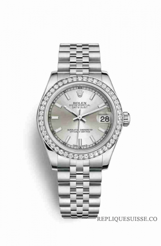 Copie Montre Rolex Datejust 31 Blanc Roles ou Oystersteel 18 carats en or blanc 178384 Argent Cadran m178384-0051