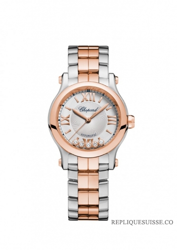 Chopard Happy Sport argent-Tone Dial Or rose et Inoxydable acier montres pour dames 278573-6002
