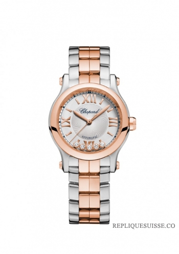 Chopard Happy Sport argent-Tone Dial Or rose et Inoxydable acier montres pour dames 278573-6002