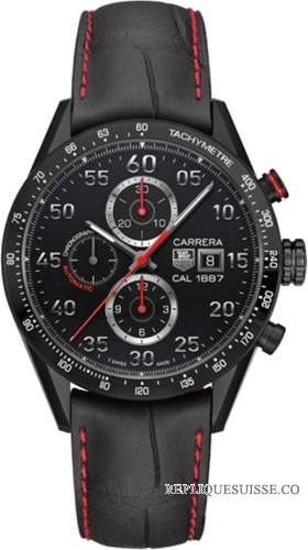 TAG Heuer Réplique Carrera 1887 Chronographe Automatique Noir Dial Noir Cuir CAR2A80