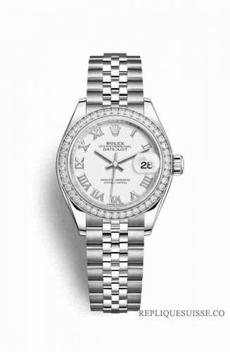 Copie Montre Rolex Datejust 28 Blanc Role ou Oystersteel Or blanc 18 carats RBR Cadran Blanc m279384rbr-0019