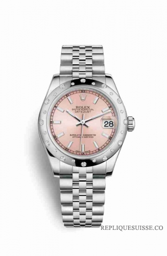 Copie Montre Rolex Datejust 31 Blanc Roles ou Oystersteel 18 carats en or blanc 178344 Rose Cadran m178344-0043