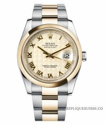 Réplique Rolex Datejust 36mm en acier et or jaune Or Ivoire Pyramid Dial 116203 IPRO