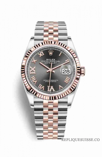 Copie Montre Rolex Datejust 36 Everose Roles ou Oystersteel 18 ct Everose or 126231 Rhodium fonce serti de diamants Cadran m126231-0023