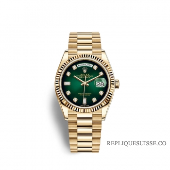 Rolex Day-Date 36 or jaune 18 ct M128238-0069 Ombre verte serti de diamants Cadran