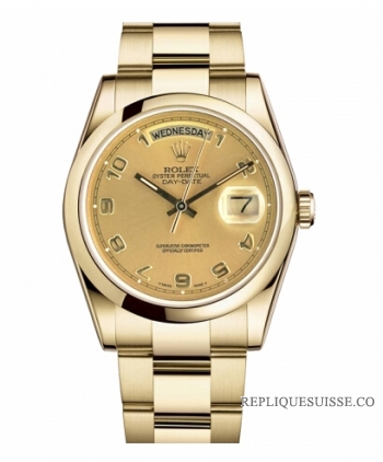 Rolex Day Date Or jaune Champagne cadran 118208 CHAO