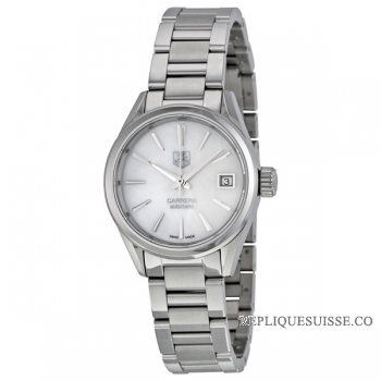 TAG Heuer Réplique Carrera Automatique blanc Mere de Pearl Dial Acier inoxydable Dame Montre WAR2411.BA0776