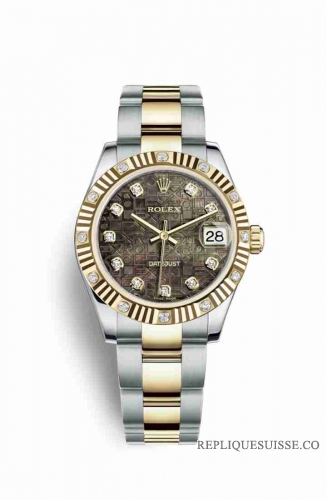 Copie Montre Rolex Datejust 31 Jaune Rolesor Oystersteel or jaune 18 ct 178313 Nacre noire Design Jubilee diamants Set Cadran m178313-0054