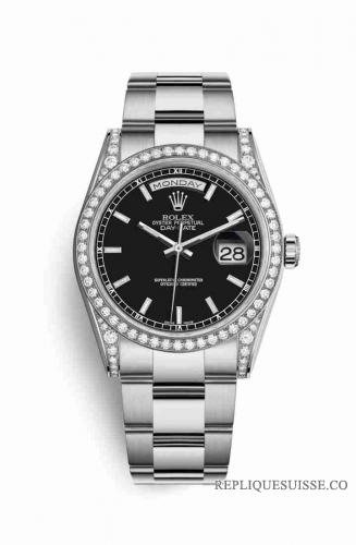 Copie Montre Rolex Day-Date 36 cosses en or blanc 18 carats serties de diamants 118389 Black Cadran m118389-0120