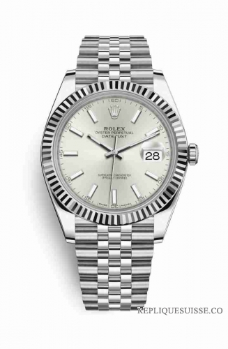 Copie Montre Rolex Datejust 41 Blanc Role ou Oystersteel Or blanc 18 carats 126334 Argent Cadran m126334-0004