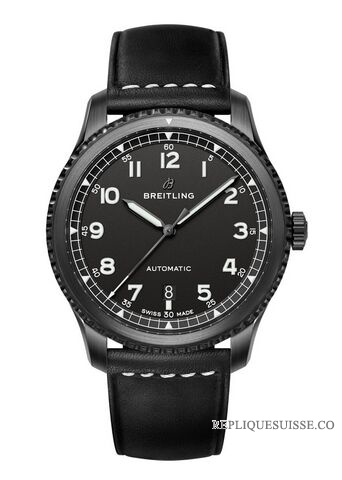 Copie Montre Breitling Navitimer 8 Automatic Blacksteel | Bracelet en cuir a cadran noir M17314101B1X1