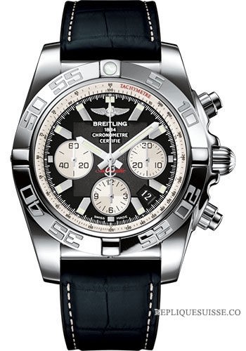 Breitling Chronomat 44 en acier inoxydable / noir onyx / caoutchouc croco / pliable (AB011012 / B967 / 296S / A20D.4)