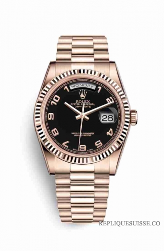 Copie Montre Rolex Day-Date 36 Or Everose 18 ct 118235 Cadran Noir m118235f-0018