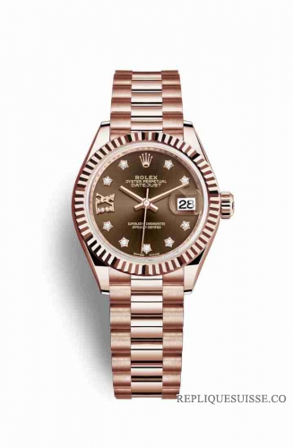 Copie Montre Rolex Datejust 28 18 carats Everose or 279175 Set diamants chocolat Cadran m279175-0002