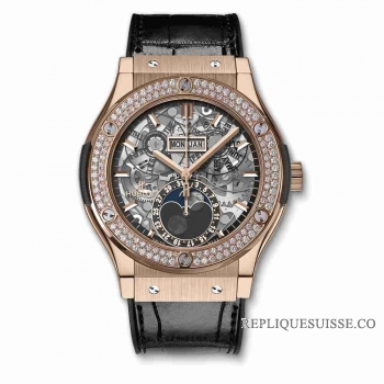 Copie Montre Hublot Classic Fusion Aerofusion Moonphase King Gold Diamonds 45mm 517.OX.0180.LR.1104