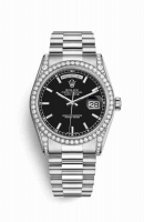Copie Montre Rolex Day-Date 36 Cosses en or blanc 18 carats serties de diamants 118389 Black Cadran m118389-0061
