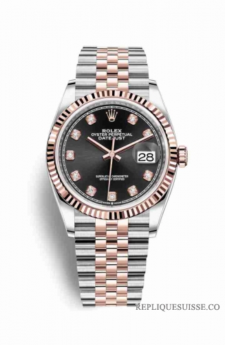 Copie Montre Rolex Datejust 36 Everose Roles ou Oystersteel 18 ct Everose or 126231 Noir serti de diamants Cadran m126231-0019