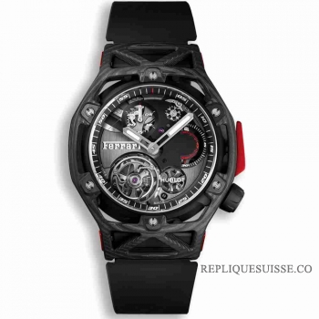 Copie Montre Hublot Techframe Ferrari Tourbillon Chronographe Carbone 45mm 408.QU.0123.RX