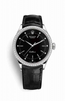 Copie Montre Rolex Cellini Time or blanc 18 ct 50709RBR Noir ensemble diamants Cadran m50709rbr-0008