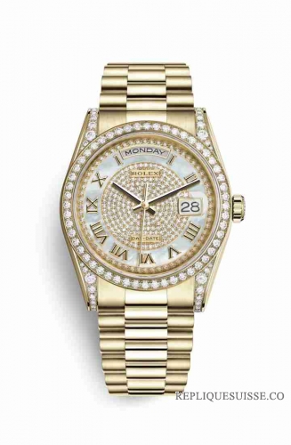 Copie Montre Rolex Day-Date 36 Or jaune 18 ct ensemble de cosses 118388 Diamant blanc nacre pave Cadran m118388-0030