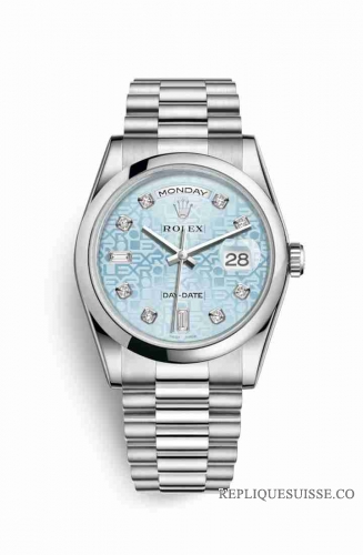 Copie Montre Rolex Day-Date 36 Platinum 118206 Bleu glace Jubile design serti de diamants Cadran m118206-0017