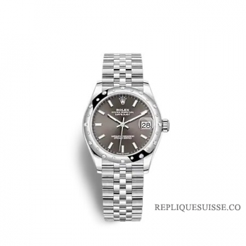 Rolex Datejust 31 Rolesor blanc cadran gris fonce bracelet Jubilee