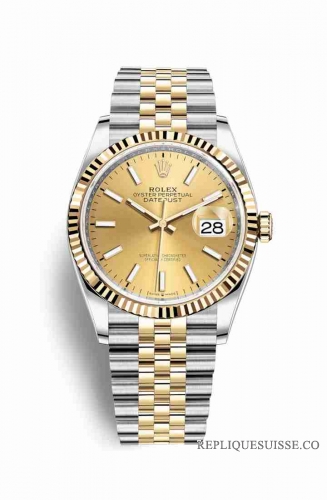 Copie Montre Rolex Datejust 36 Jaune Rolesor Oystersteel or jaune 18 ct 126233 Champagne-couleur Cadran m126233-0015