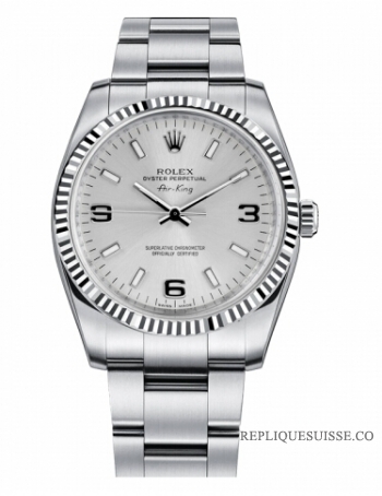 Réplique Rolex Air-King Blanc or Fluted Bezel argent cadran 114234 SLIO M 114234 SLIO