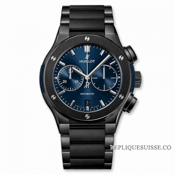 Copie Montre Hublot Classic Fusion Chronograph Ceramic Blue Bracelet 45mm 520.CM.7170.CM