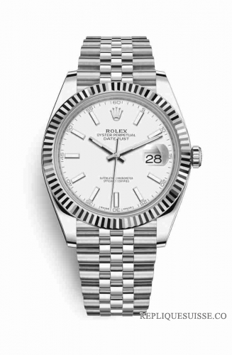 Copie Montre Rolex Datejust 41 White Rolesor Oystersteel or blanc 18 ct 126334 cadran blanc m126334-0010