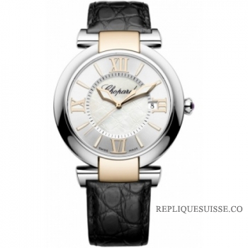 Chopard Imperiale argent Dial acier and Or rose Case Cuir montres pour dames 388531-6001