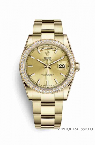 Copie Montre Rolex Day-Date 36 Or jaune 18 ct 118348 Champagne-couleur Cadran m118348-0134